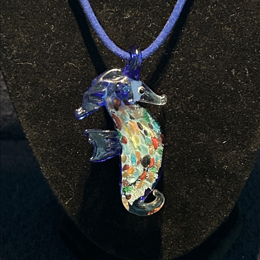Necklace, Blown Glass Seahorse on Velvet Rope Chain
